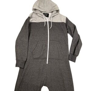 BoohooMAN Onesie Men Large Gray Sweatsuit Hoodie Jumpsuit Loungewear Fleece‎